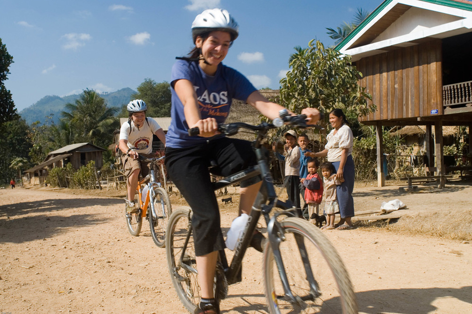 Riding through villages